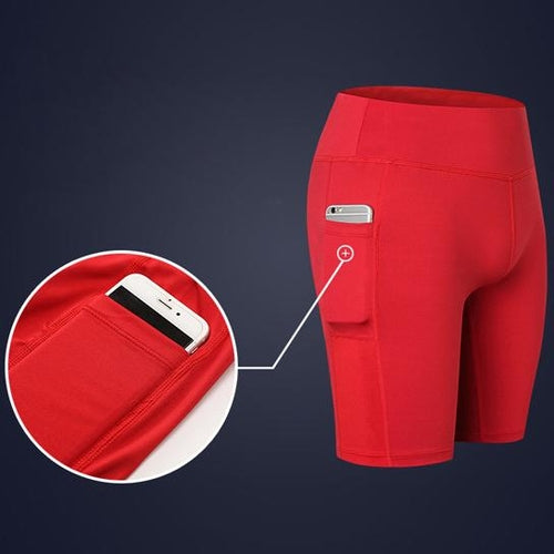 Short Yoga Haute Taille avec Poche Téléphone - Anti-Transpiration