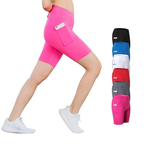 Short Yoga Haute Taille avec Poche Téléphone - Anti-Transpiration
