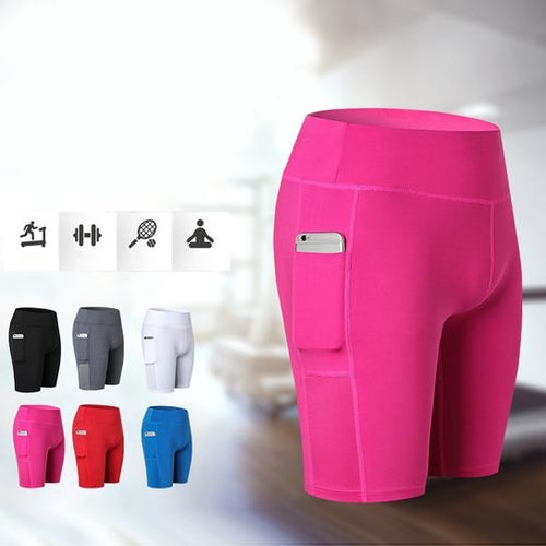 Short Yoga Haute Taille avec Poche Téléphone - Anti-Transpiration