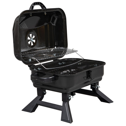 Le BBQ qui se plie comme une mallette. Charbon de bois, couvercle fumoir 2-en-1, prêt en 5min. Pique-nique, camping, balcon. Sac de transport inclus.