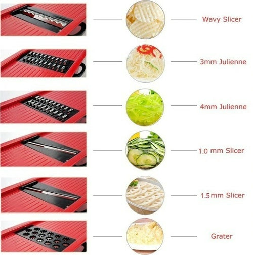 Mandoline de Cuisine 6 Lames Inox - Coupe Légumes Express + Bac