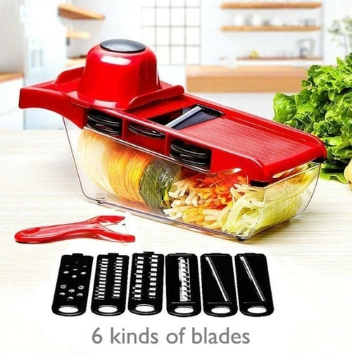 Mandoline de Cuisine 6 Lames Inox - Coupe Légumes Express + Bac