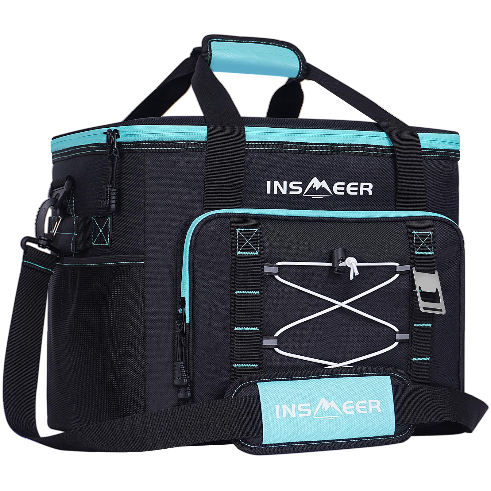 Sac Glacière Souple Pliable INSMEER pour 60 Canettes/40L - Étanche et Isolé pour les Achats, le Camping, les Voyages, la Pêche - Noir